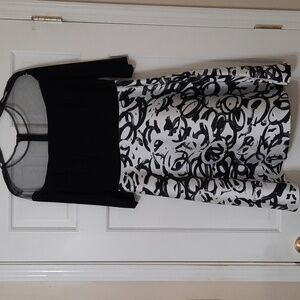 R & M RICHARDS PETITIE BLACK/ WHITE & BLACK  PRINT COCTAIL DRESS SZ 12P